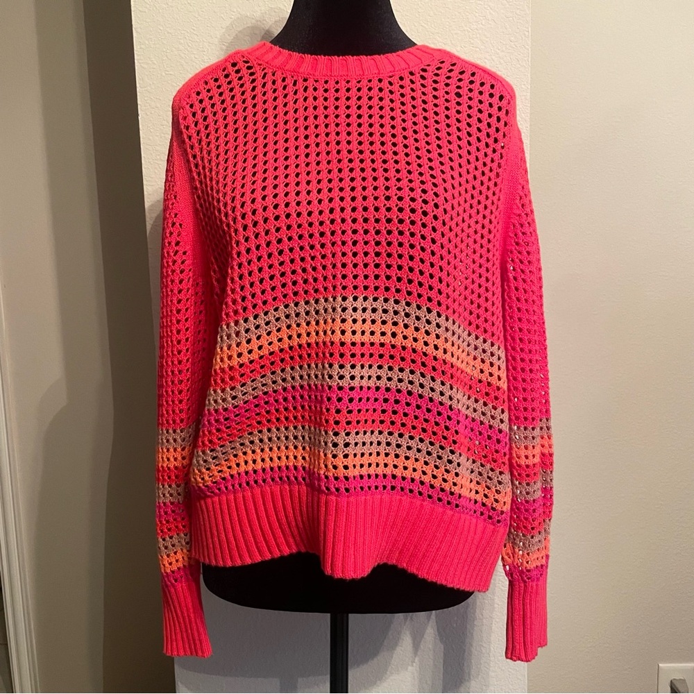 525 Vibrant Pink and Orange Striped Sweater 100% Cotton